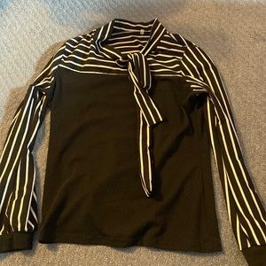 Black and white strip blouse with tie